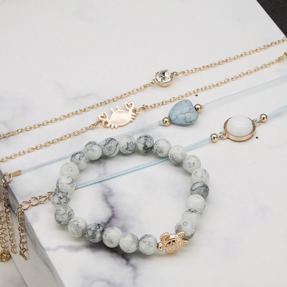 5-piece 'Sea Life' Marble Turquoise Bracelet Set - Picture 4 of 8